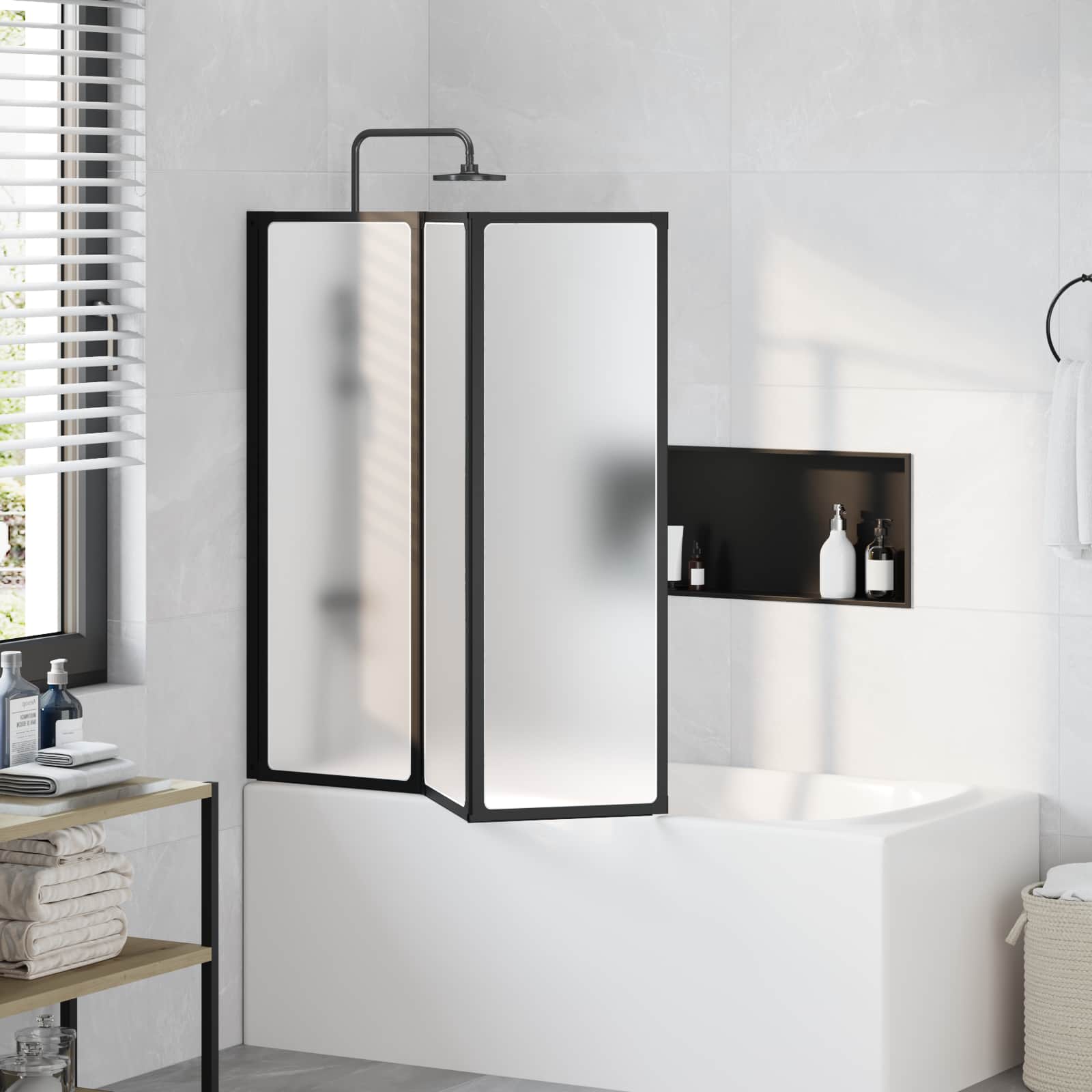 Vidaxl douchescherm zwart 120 x 2 x 117 cm aluminium en pp