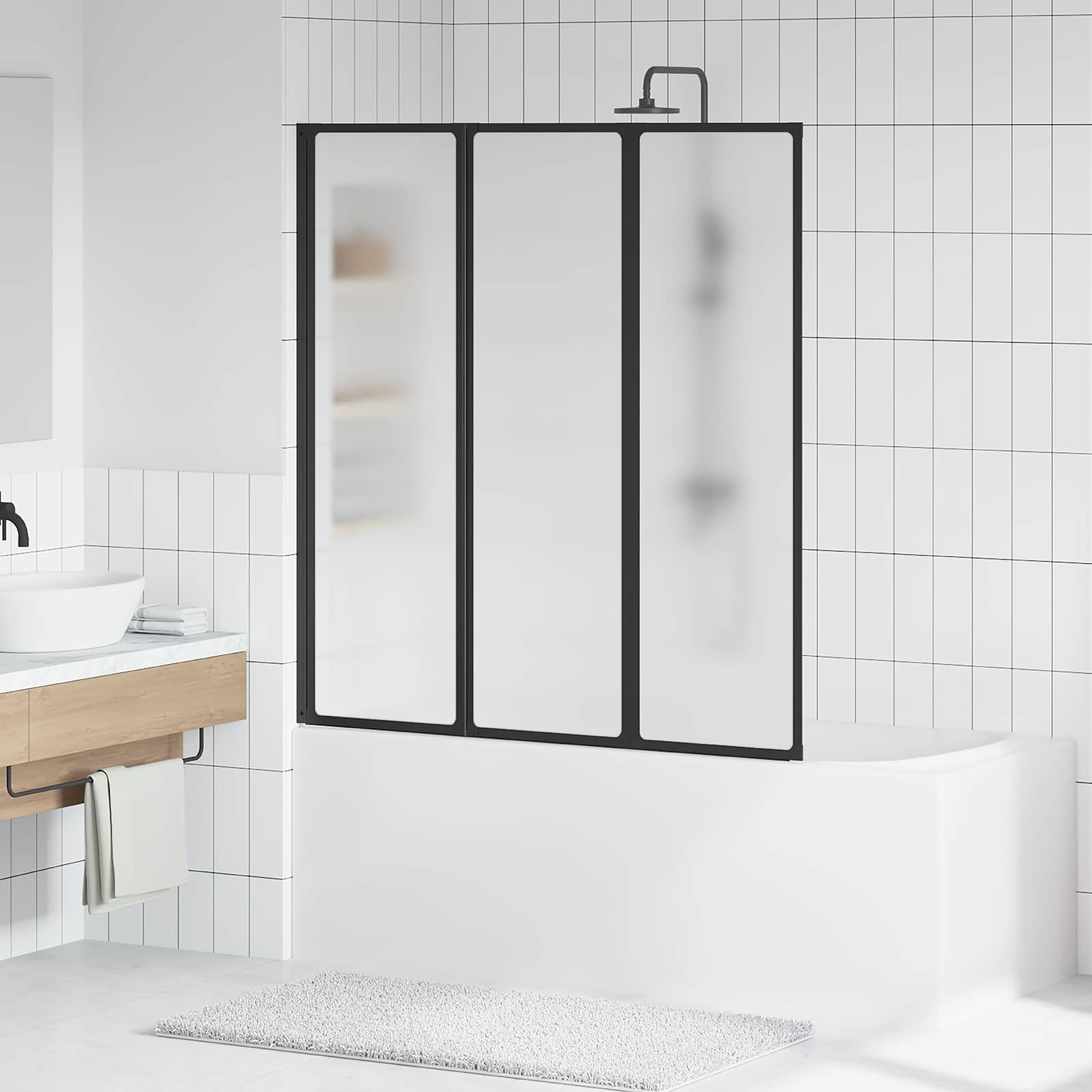 Vidaxl douchescherm zwart 132 x 2 x 140 cm aluminium en pp
