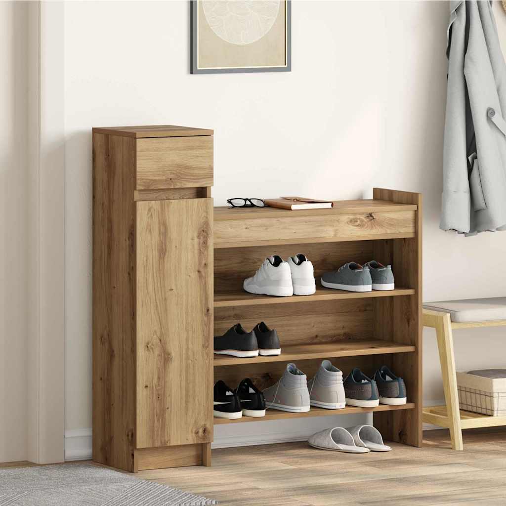 Vidaxl schoenenkast artisan eiken 100,5 x 28 x 100 cm bewerkt hout