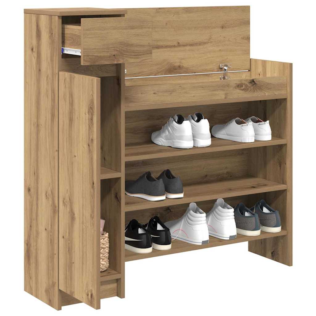 Vidaxl schoenenkast artisan eiken 100,5 x 28 x 100 cm bewerkt hout