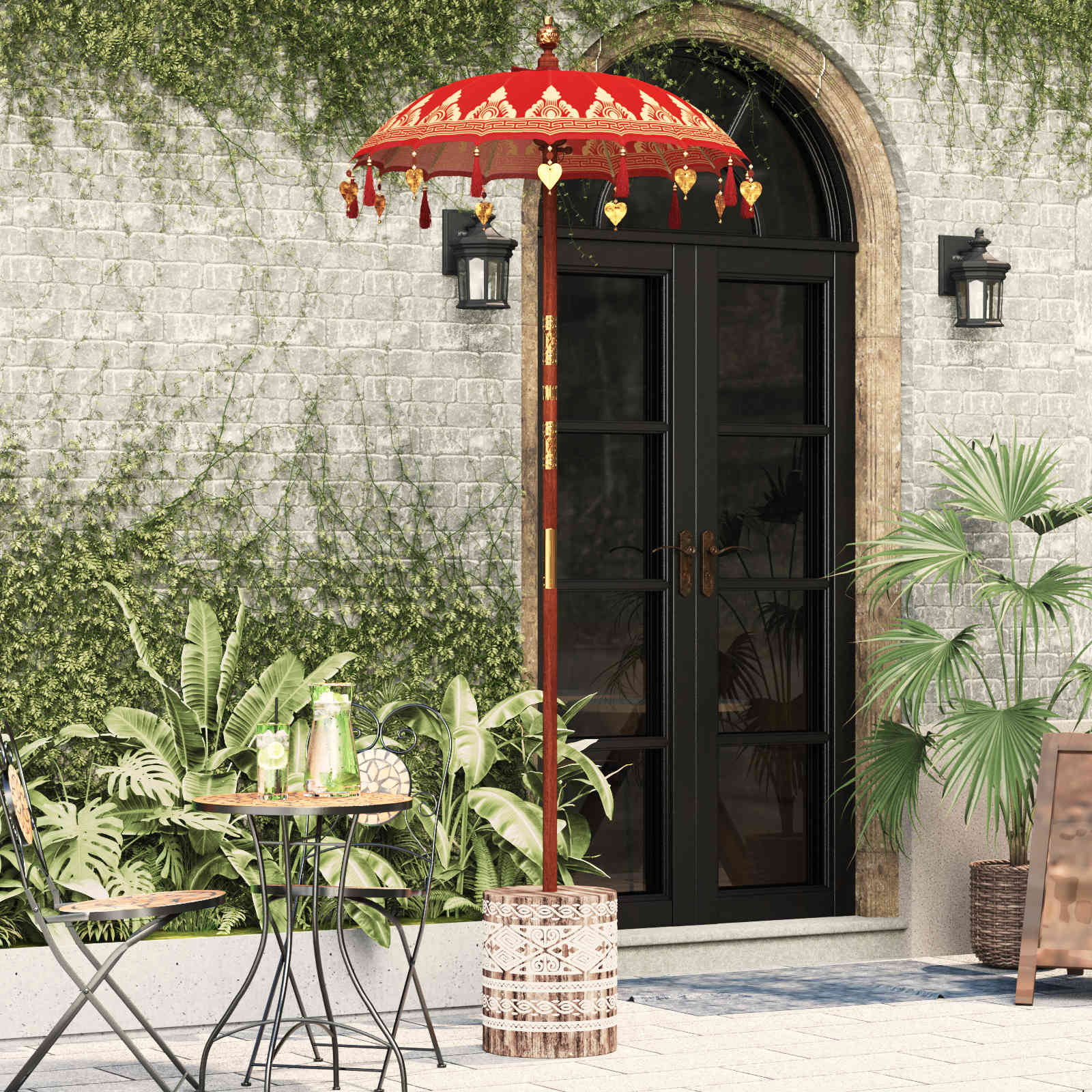 Vidaxl balinese parasol met basis rood 95 x 95 x 260 cm