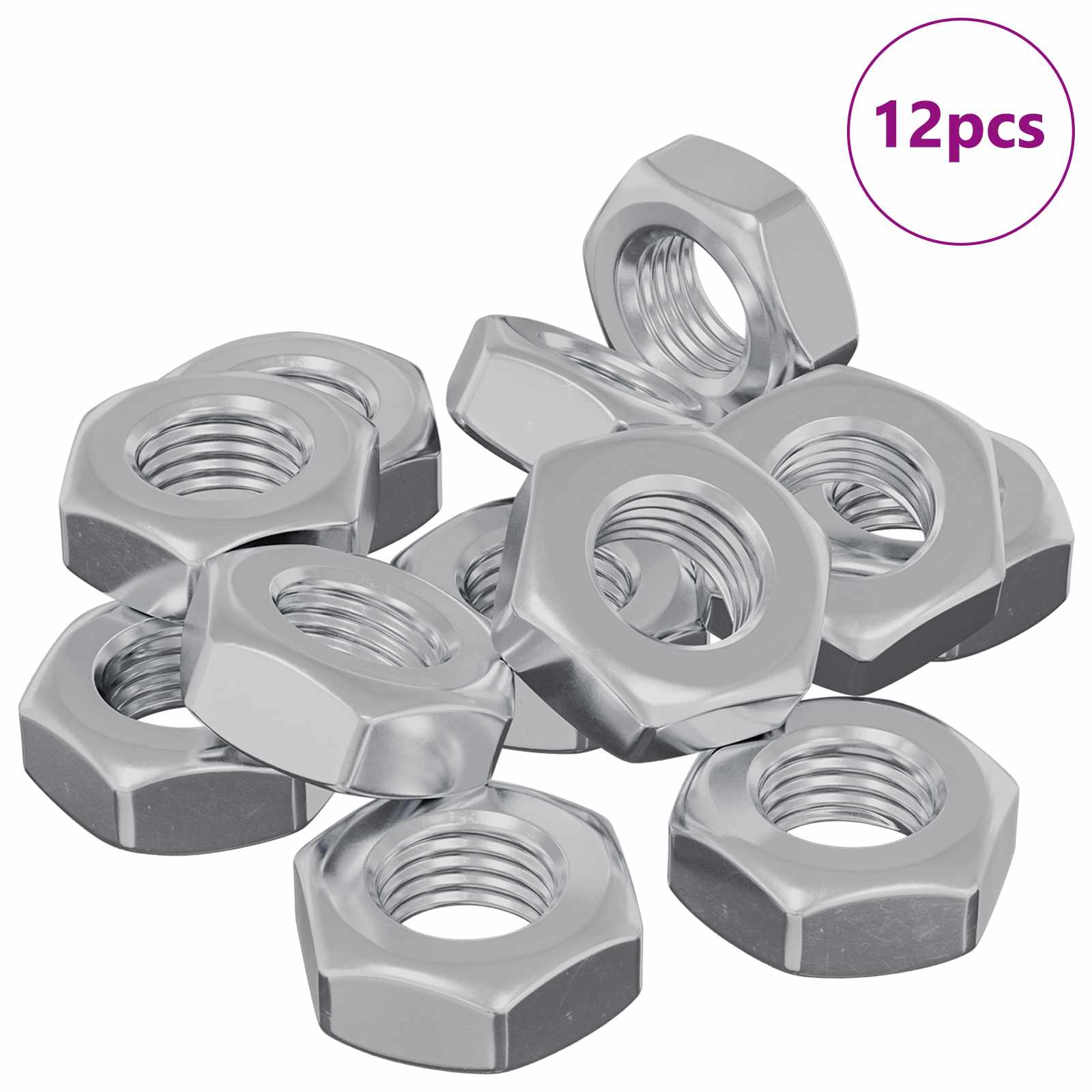 Vidaxl zeshoekige moer 12 st zilver m8 metaal