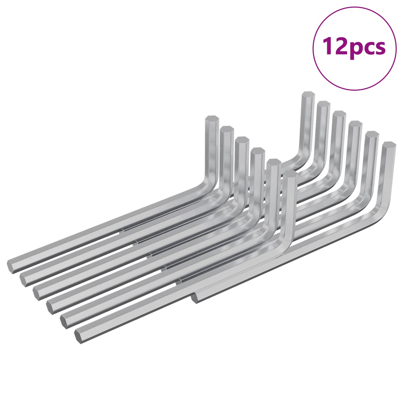 Vidaxl zeskantsleutel 12 st zilver 20 x 52 mm staal