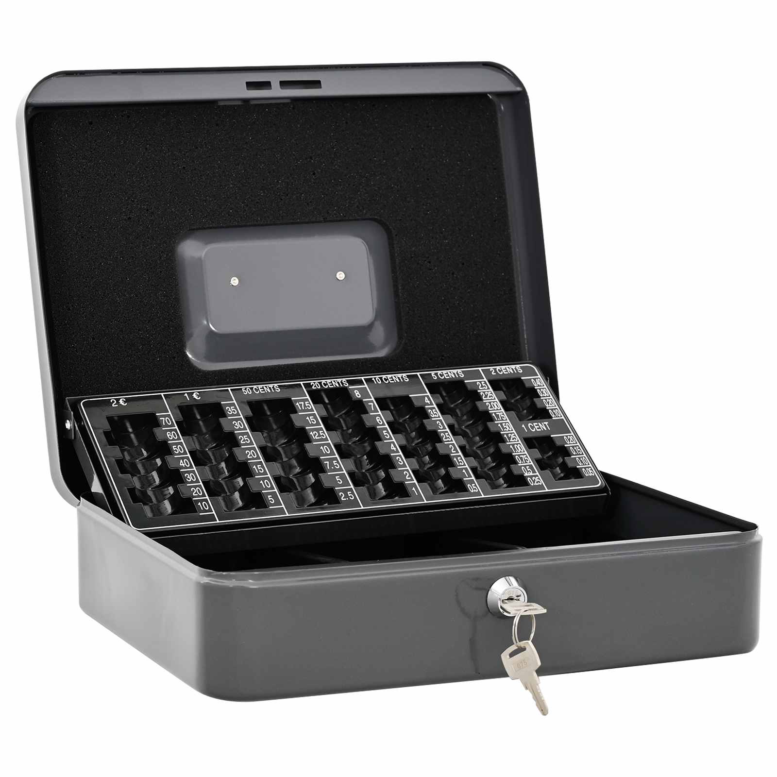 Vidaxl cash box met slot donkergrijs 30 x 24 x 9 cm staal