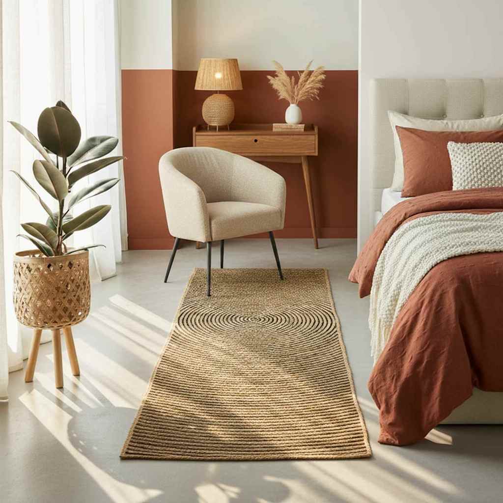 Vidaxl vloerkleed natuurlijk en zwart 60 x 250 cm jute