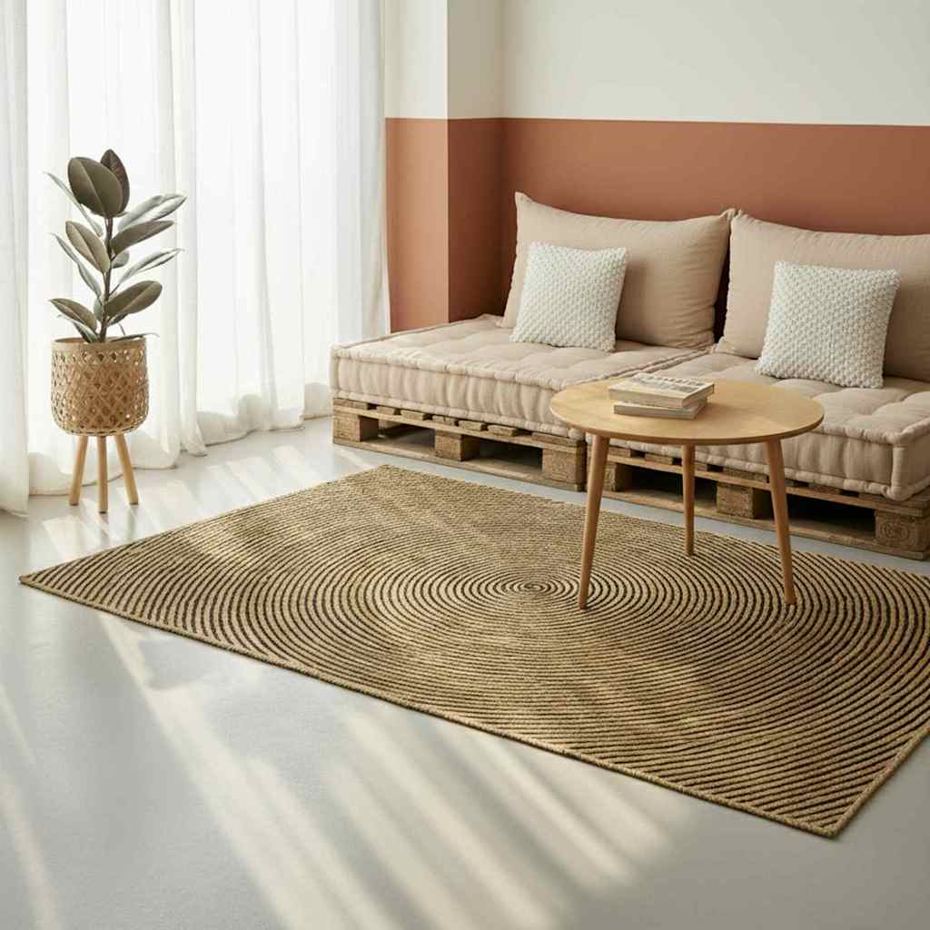 Vidaxl vloerkleed natuurlijk en zwart 160 x 160 cm jute