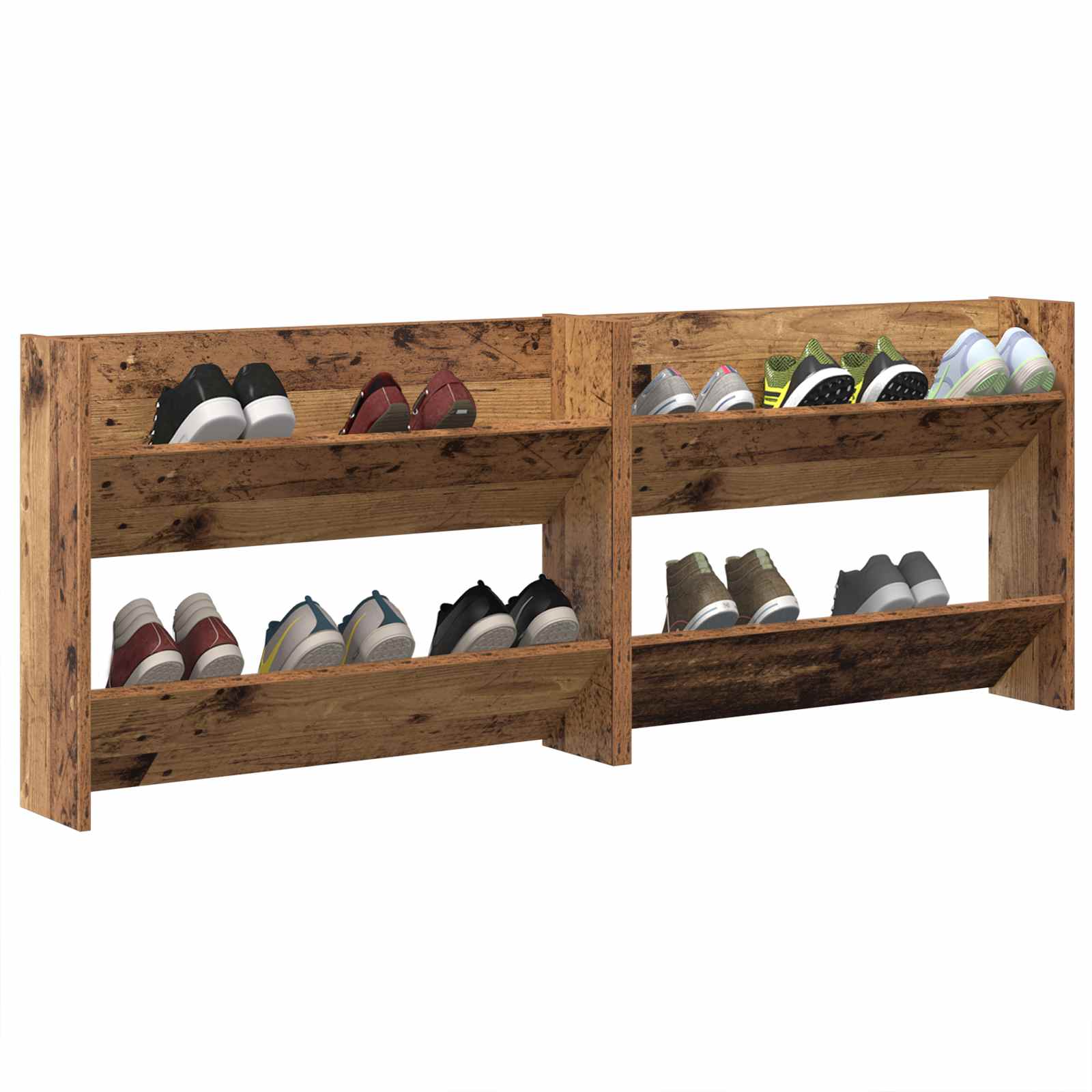 Vidaxl schoenenkast 2 st 80 x 18 x 60 cm bewerkt hout oud hout