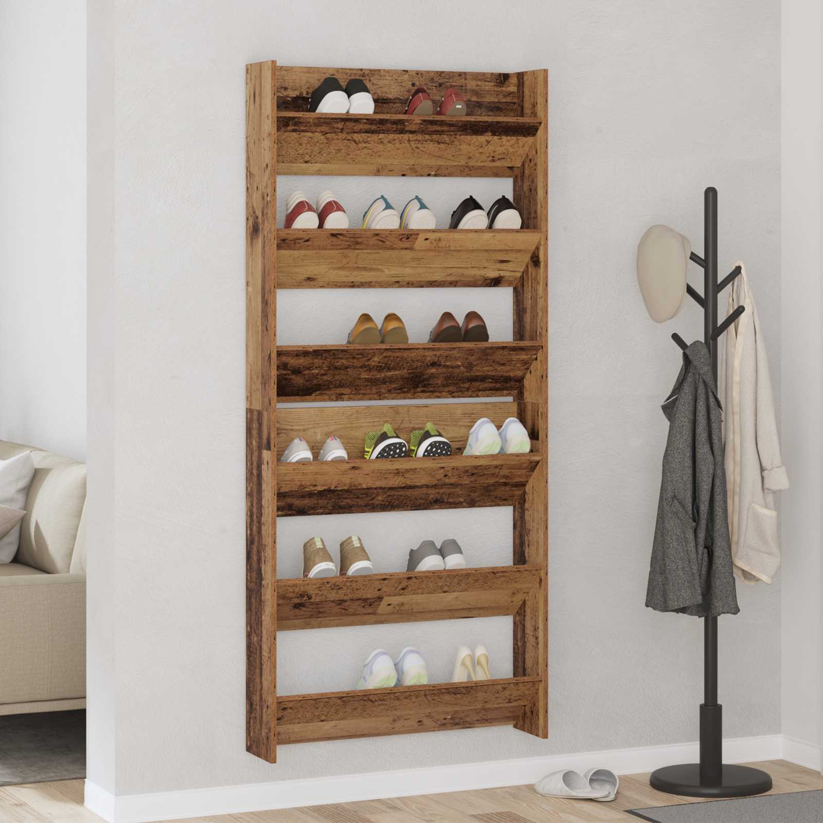 Vidaxl schoenenkast 2 st 84 x 18 x 90 cm bewerkt hout oud hout