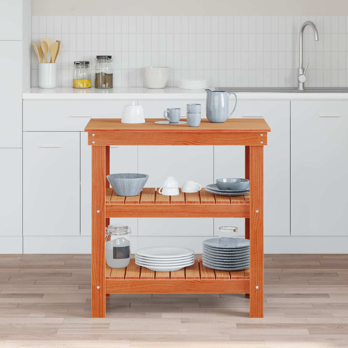 Vidaxl werkbank met plank 78,5 x 50 x 80 cm massief grenenhout