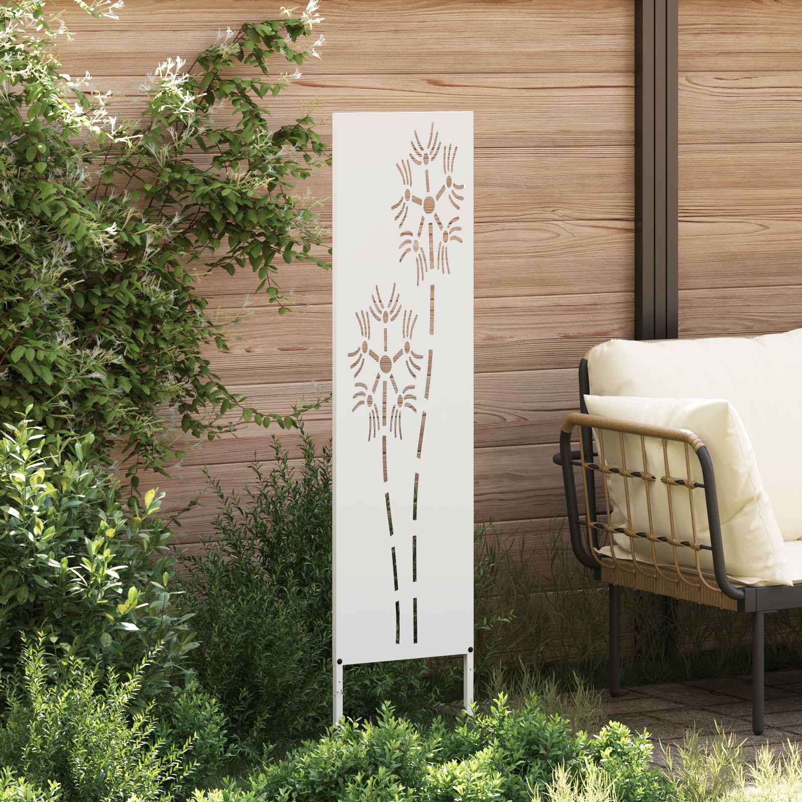 Vidaxl tuin privacy screen fretwerk wit 32 x 140 cm koudgewalst staal