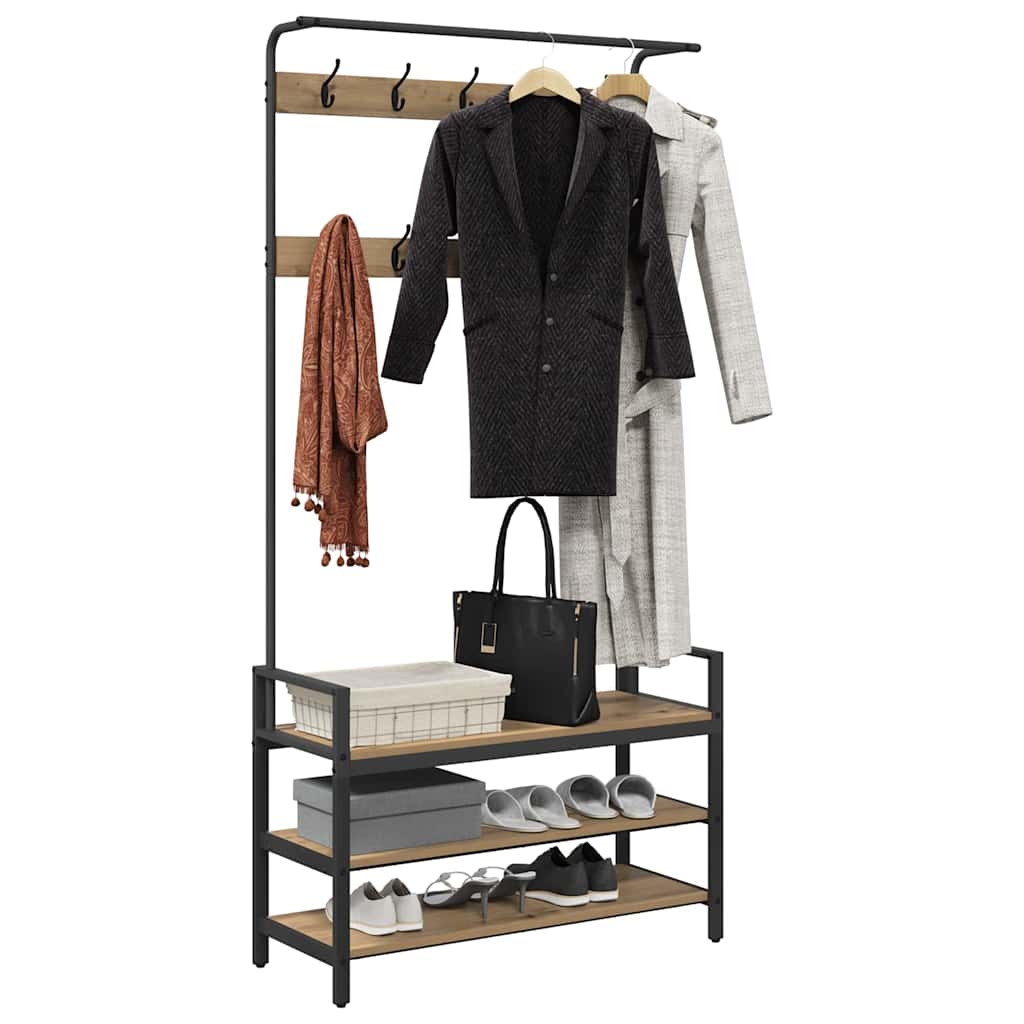 Vidaxl kapstok met plank artisan eiken 95 x 34 x 184 cm bewerkt hout