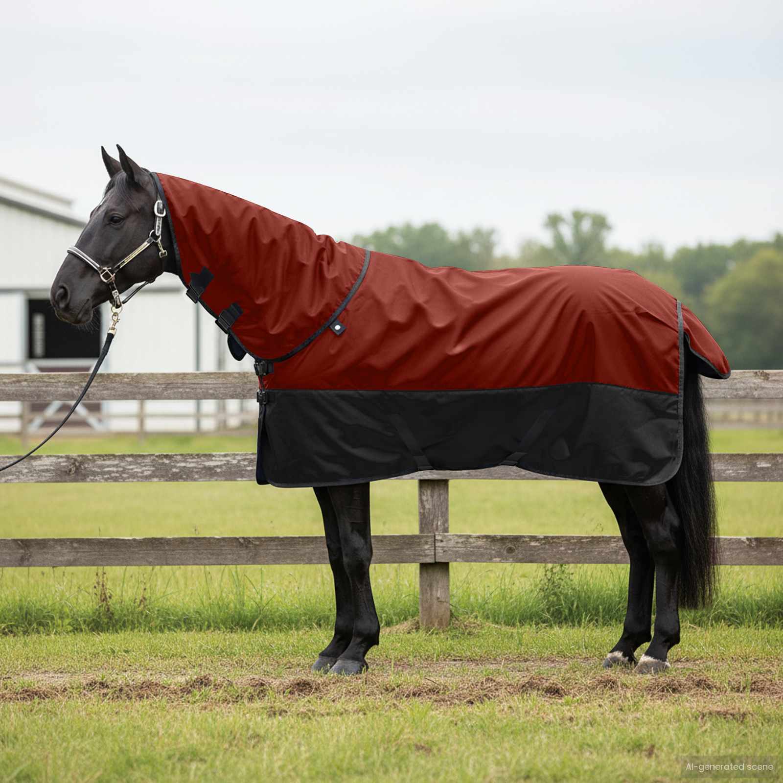 Vidaxl paardendeken bordeaux en zwart 135 cm polyester