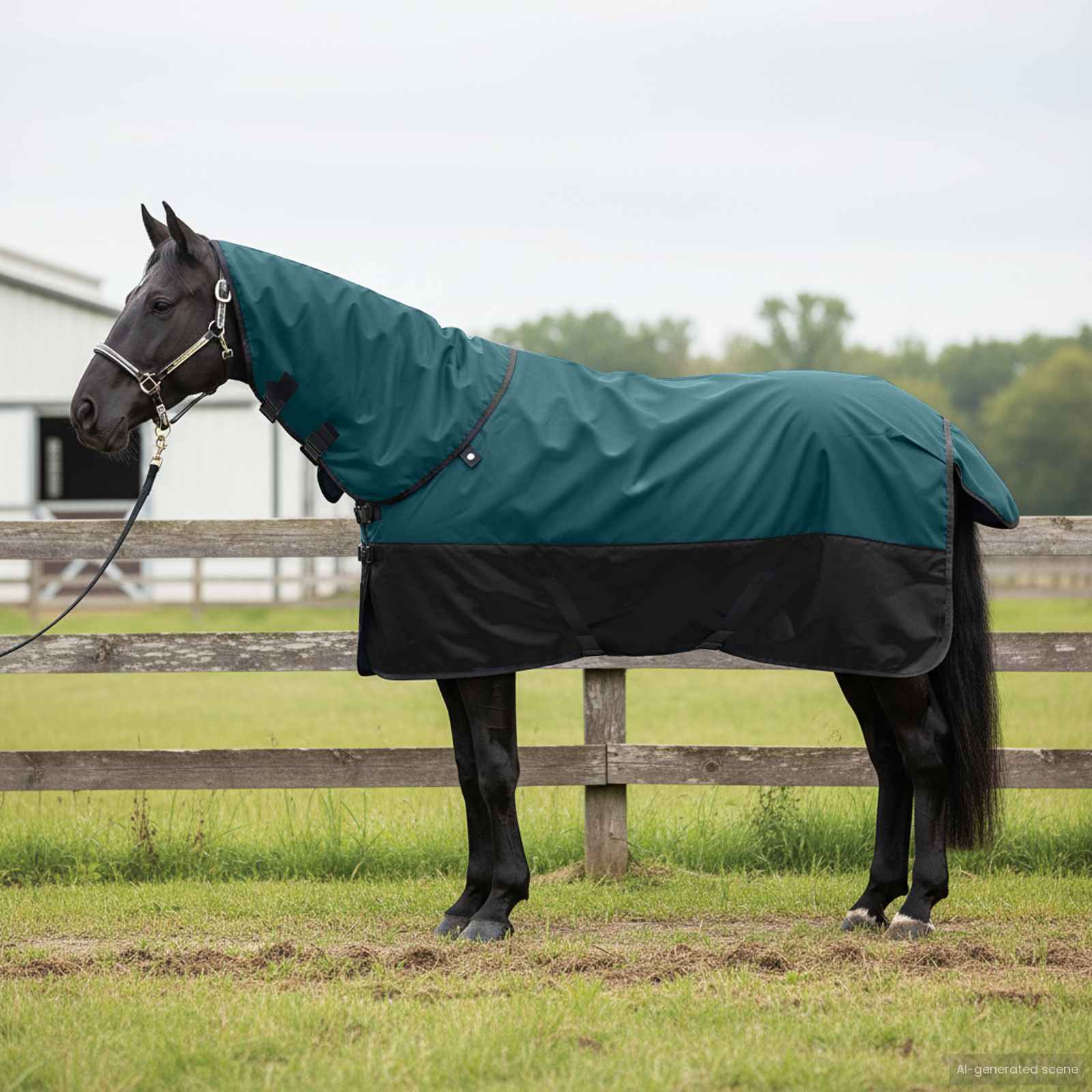 Vidaxl paardendeken donkergroen en zwart 145 cm polyester