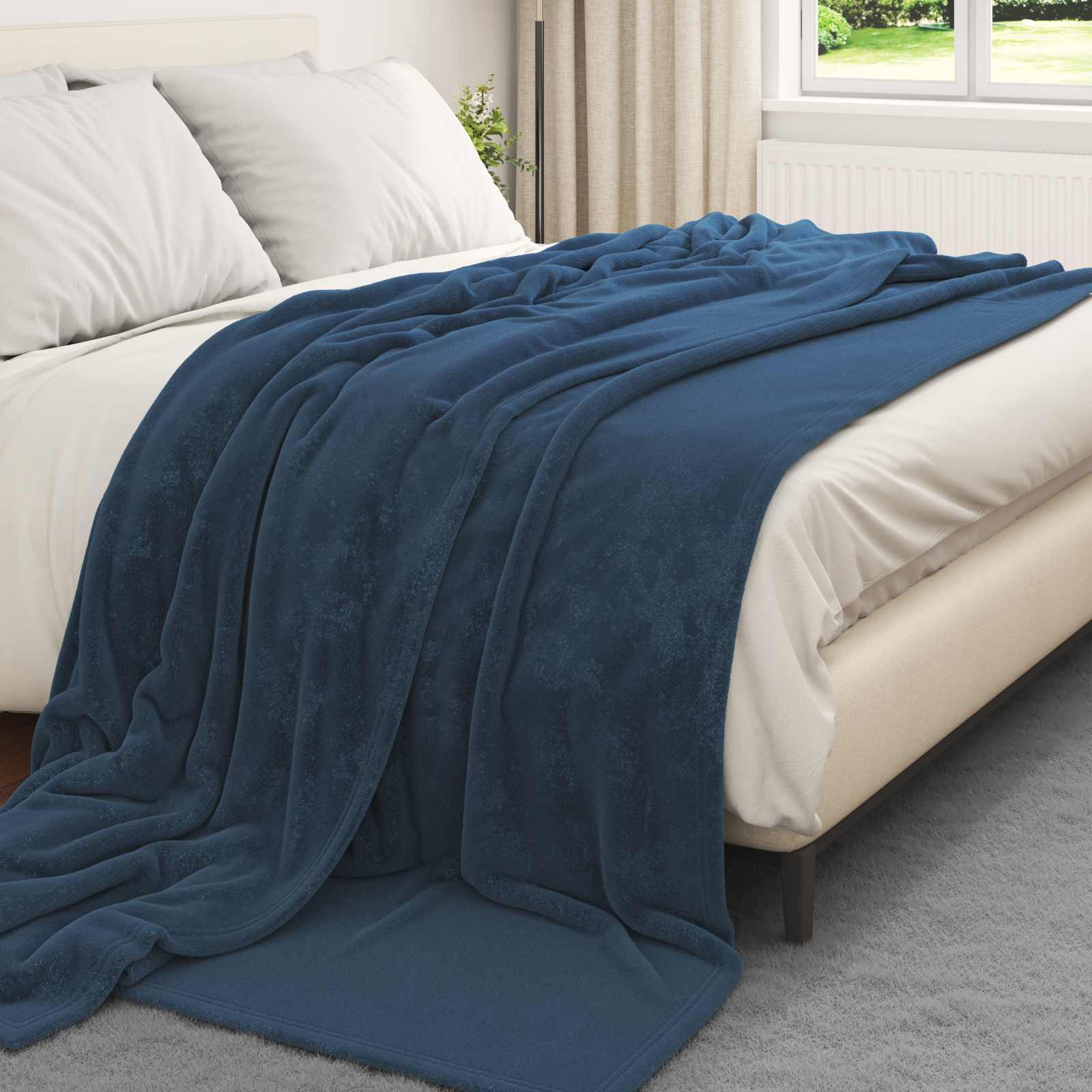 Vidaxl gooi deken marineblauw 240 x 270 cm fleece