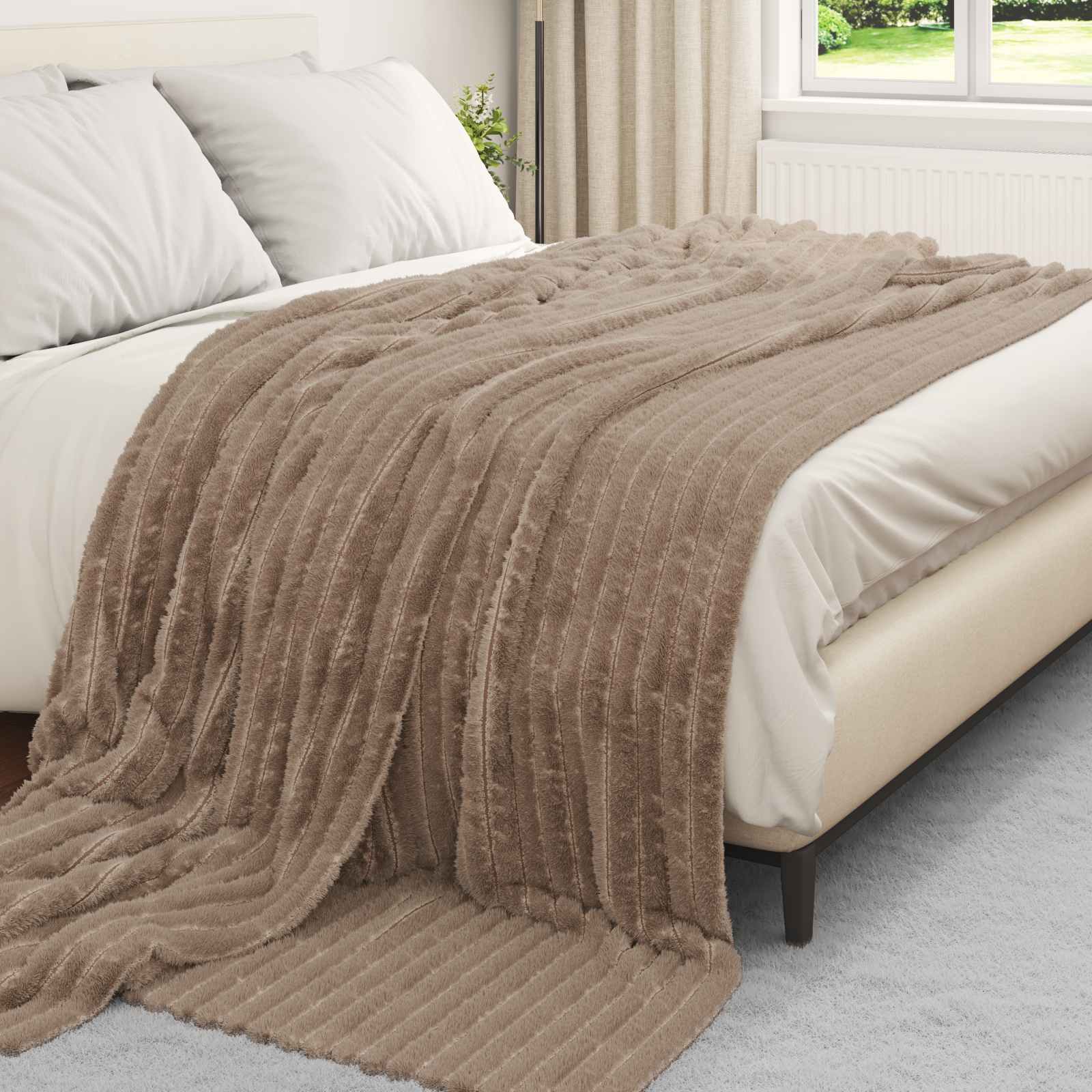Vidaxl gooi deken kameel 240 x 220 cm fleece