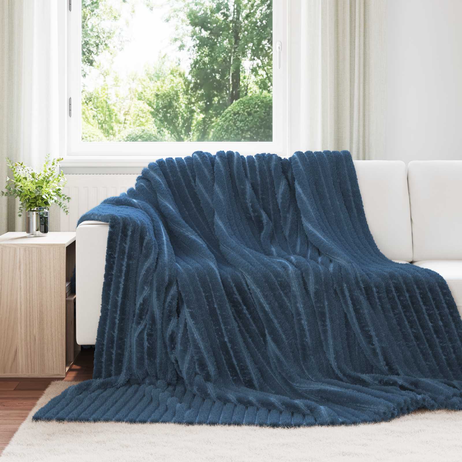 Vidaxl gooi deken marineblauw 270 x 240 cm fleece