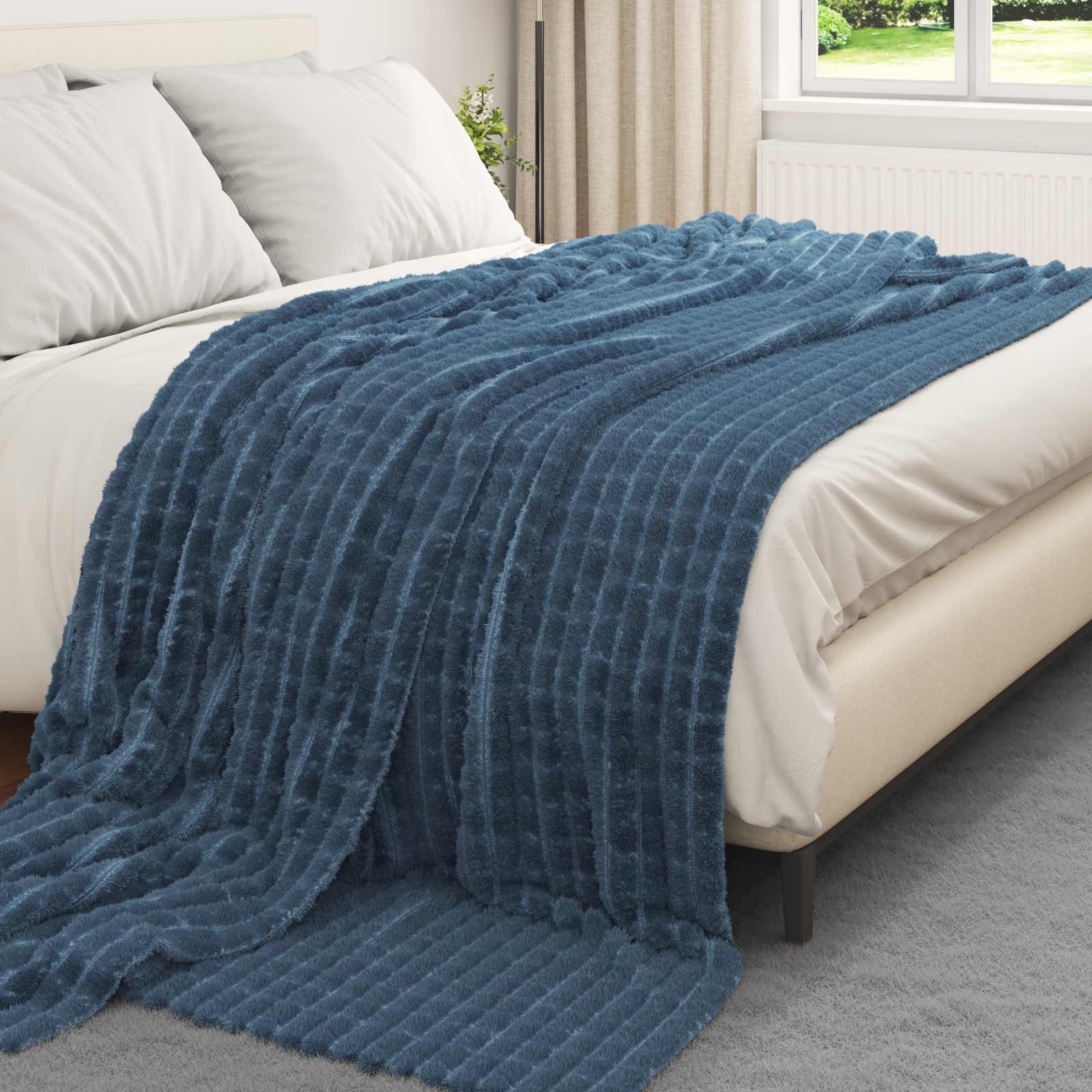 Vidaxl gooi deken marineblauw 270 x 240 cm fleece