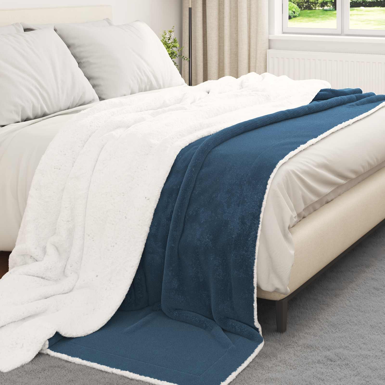 Vidaxl gooi deken marineblauw 240 x 270 cm fleece