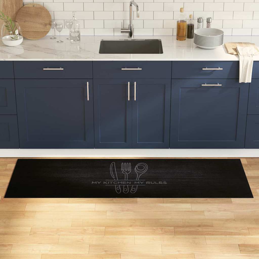 Vidaxl keuken vloerkleed bestek zwart 180 x 60 cm fluweel