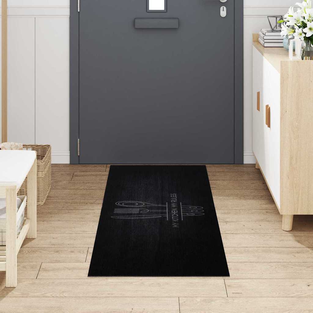 Vidaxl keuken vloerkleed bestek zwart 180 x 60 cm fluweel
