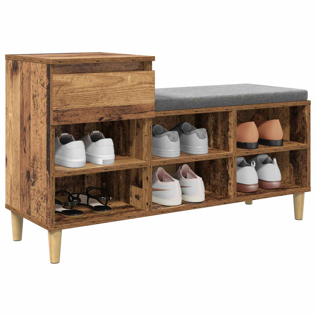Vidaxl schoenenkast 102 x 36 x 60 cm bewerkt hout oud hout