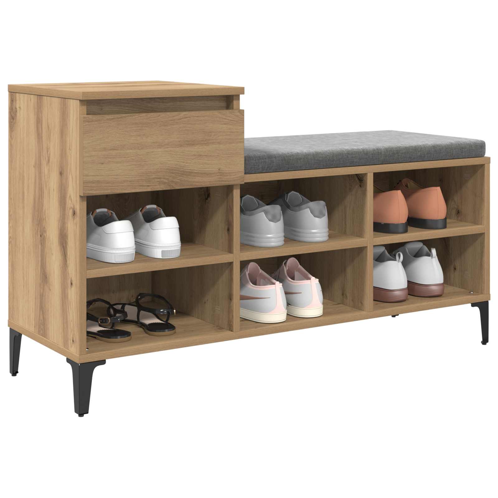 Vidaxl schoenenkast 102 x 36 x 60 cm bewerkt hout artisanaal eiken