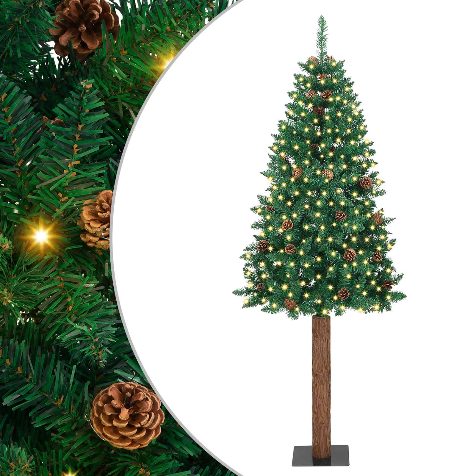 Vidaxl slanke kerstboom groen 180 cm pvc en massief dennenhout