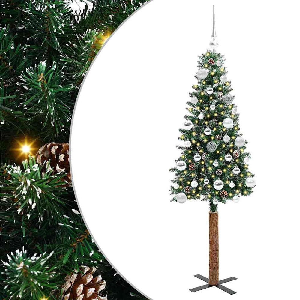 Vidaxl slanke kerstboom groen 150 cm pvc en massief dennenhout