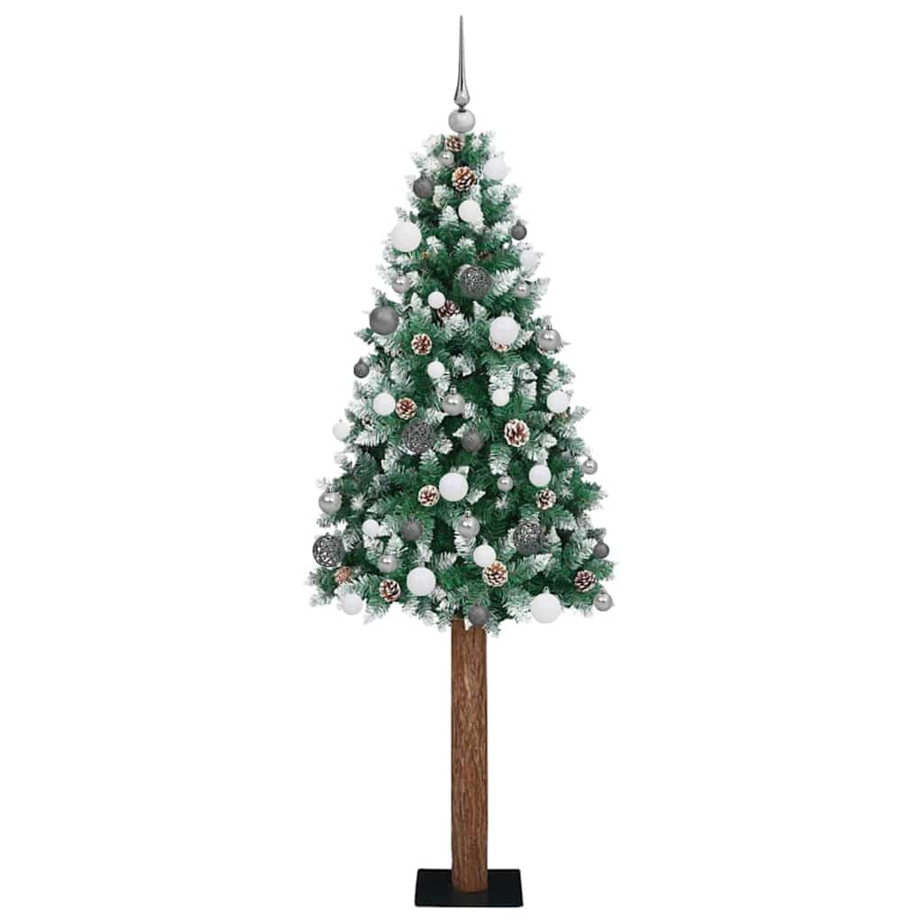 Vidaxl slanke kerstboom groen 180 cm pvc en massief dennenhout