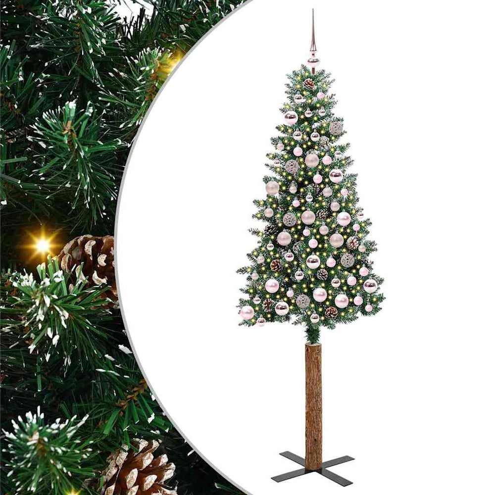 Vidaxl slanke kerstboom groen 180 cm pvc en massief dennenhout