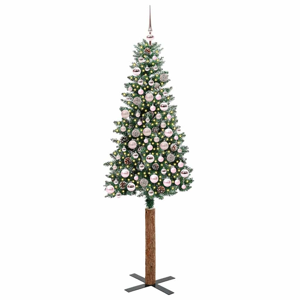 Vidaxl slanke kerstboom groen 180 cm pvc en massief dennenhout