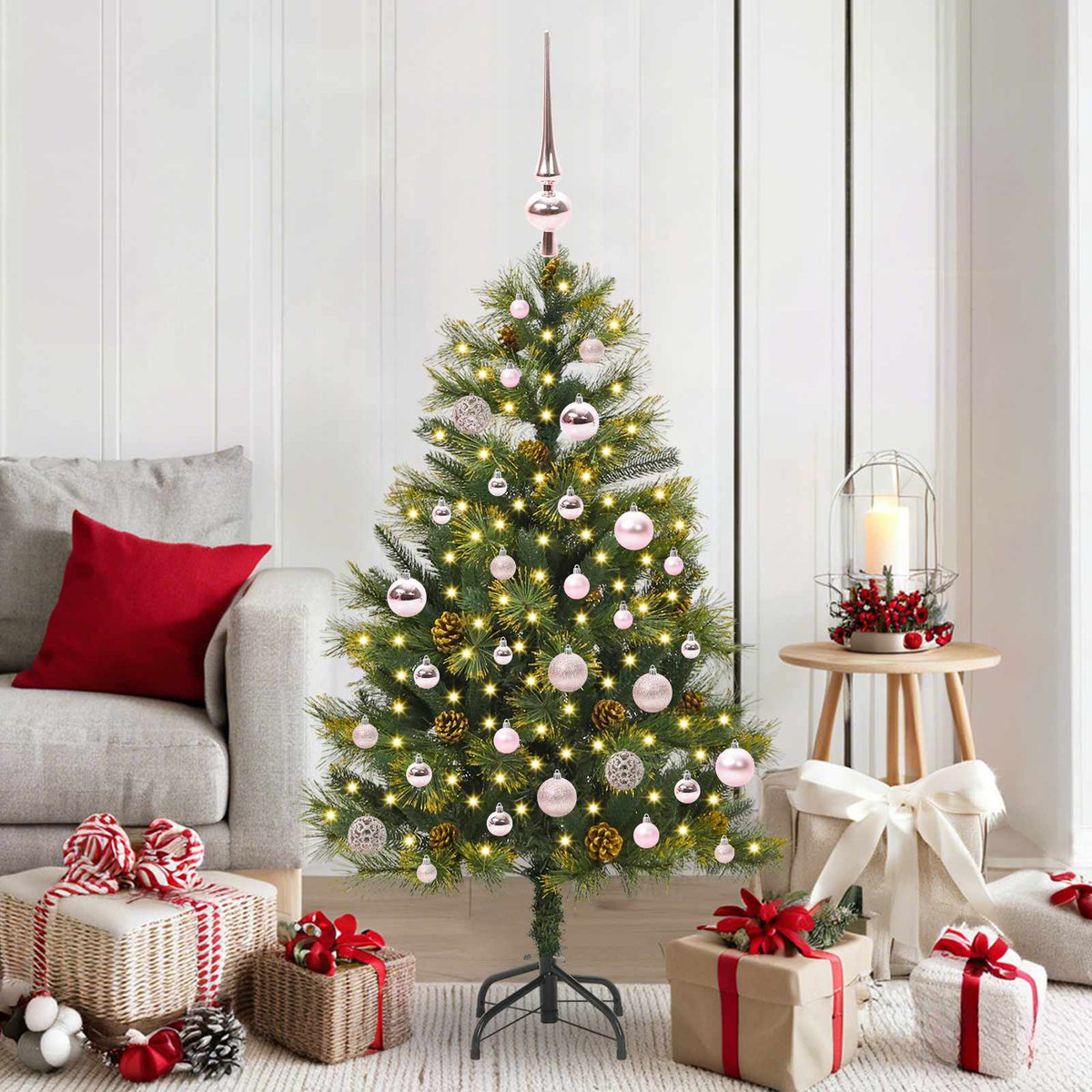 Vidaxl kunstmatige scharnier kerstboom met cones groen 150 cm