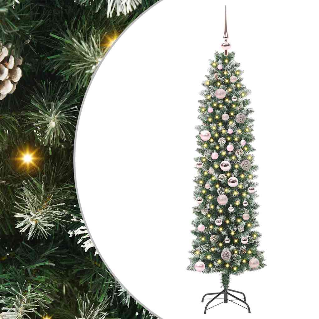 Vidaxl kunstmatige slanke kerstboom groen en wit 150 cm