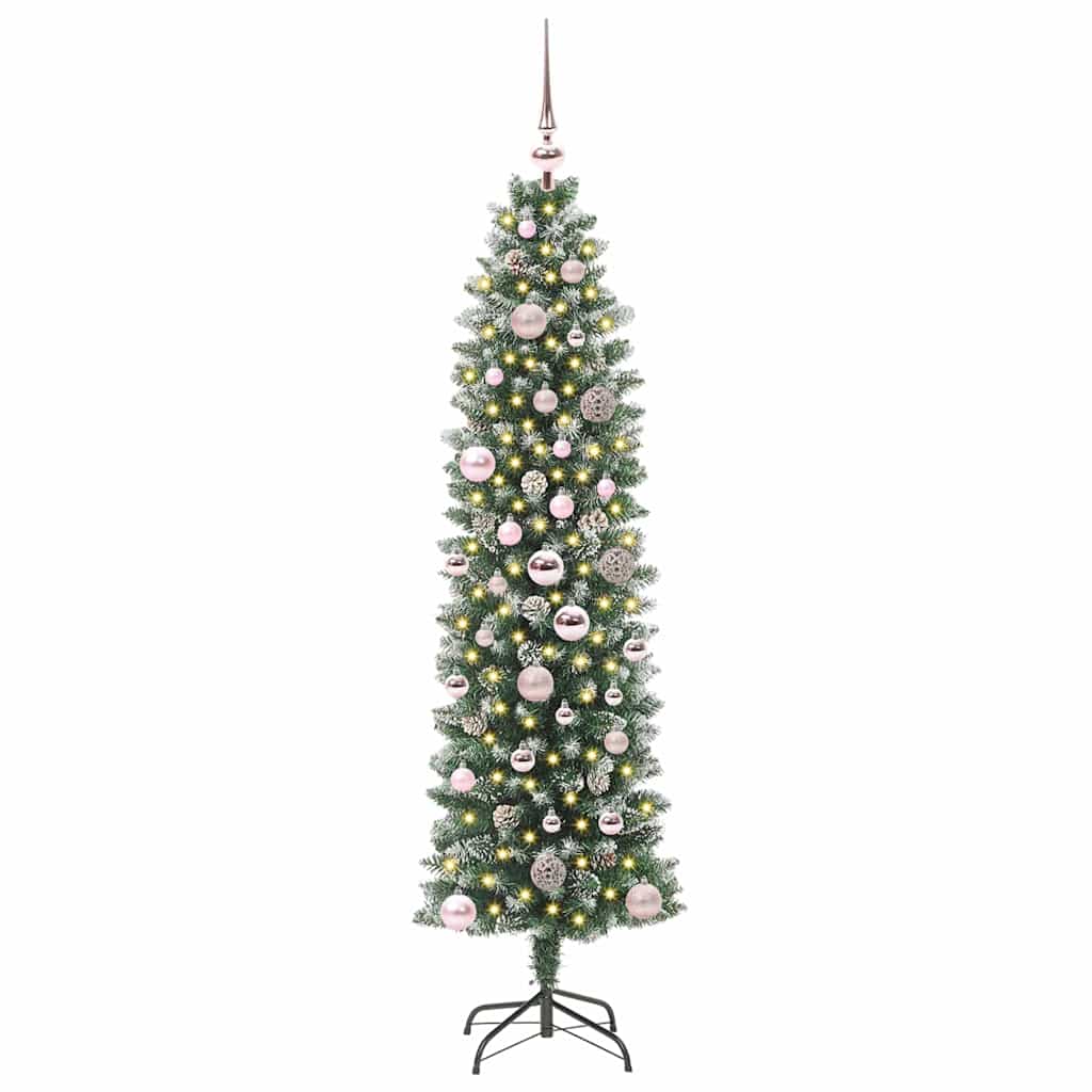 Vidaxl kunstmatige slanke kerstboom groen en wit 150 cm