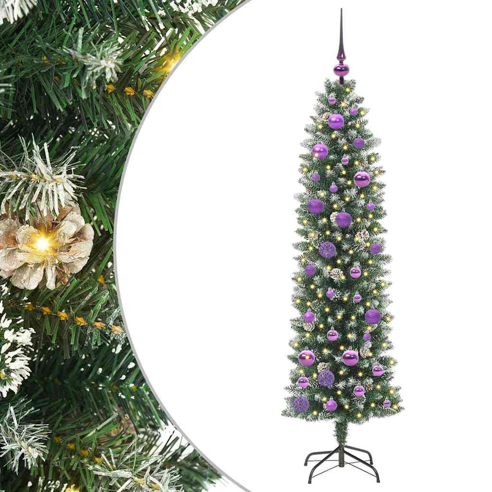 Vidaxl kunstmatige slanke kerstboom met 150 led groen en wit 150 cm