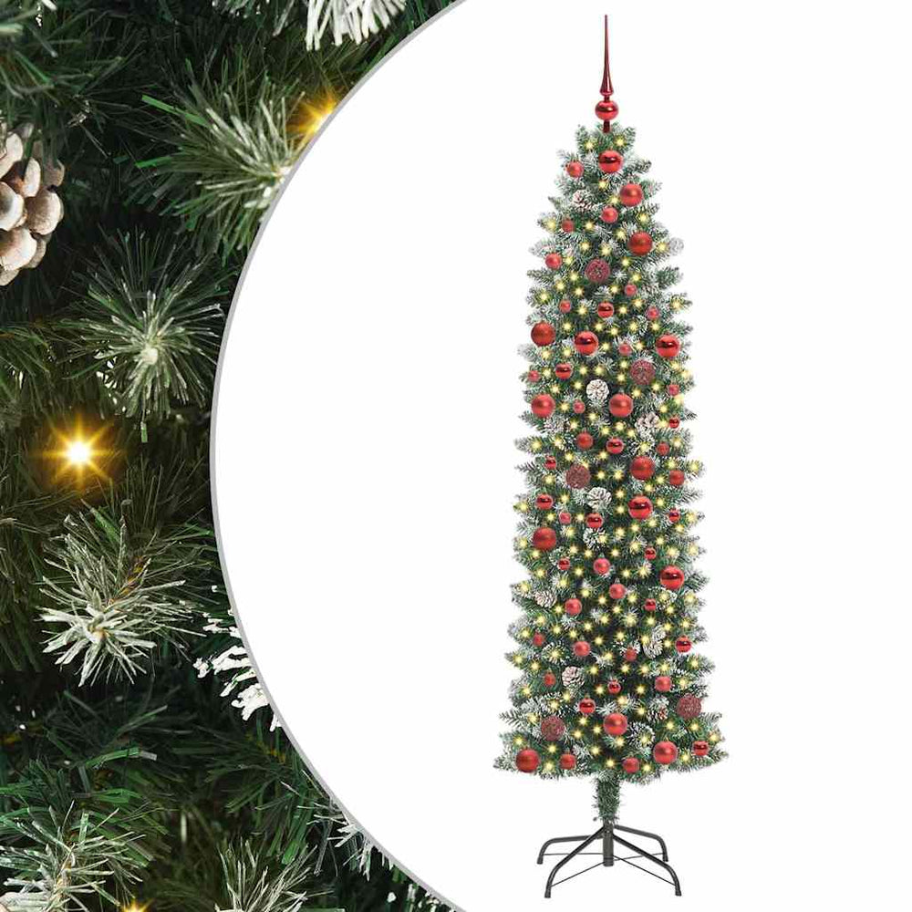Vidaxl kunstmatige slanke kerstboom met 300 led groen en wit 180 cm