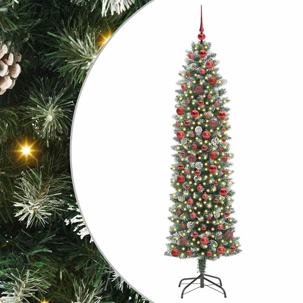 Vidaxl kunstmatige slanke kerstboom groen en wit 180 cm