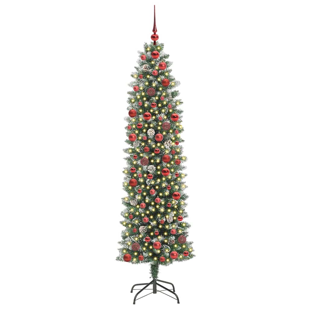 Vidaxl kunstmatige slanke kerstboom groen en wit 180 cm
