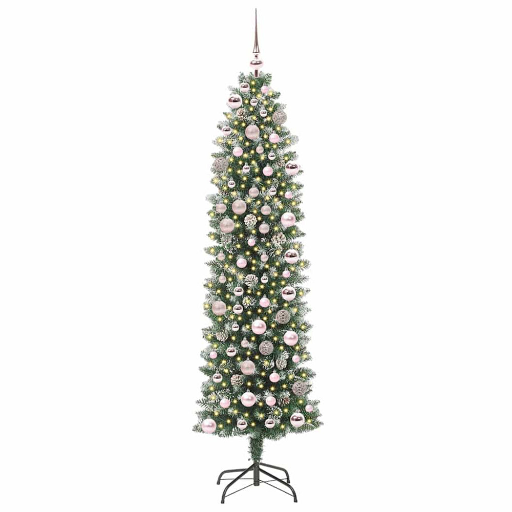 Vidaxl kunstmatige slanke kerstboom met 300 led groen en wit 180 cm