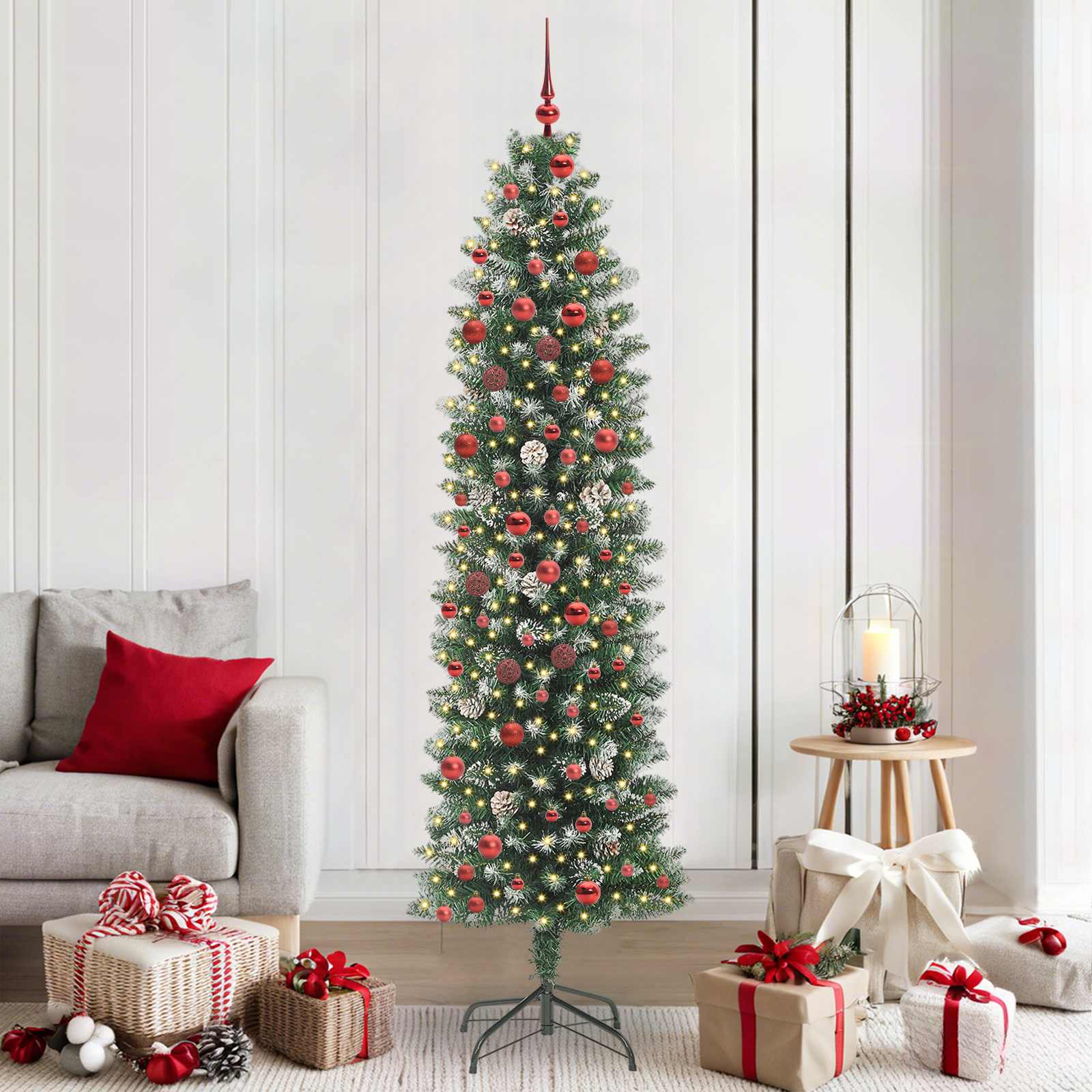 Vidaxl kunstmatige slanke kerstboom groen en wit 210 cm