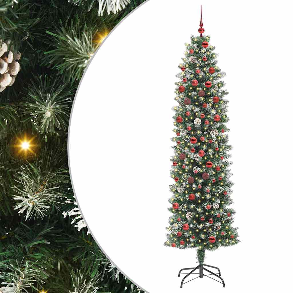 Vidaxl kunstmatige slanke kerstboom groen en wit 210 cm