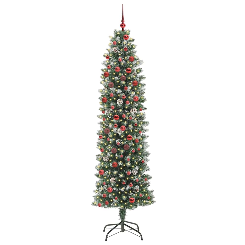 Vidaxl kunstmatige slanke kerstboom groen en wit 210 cm