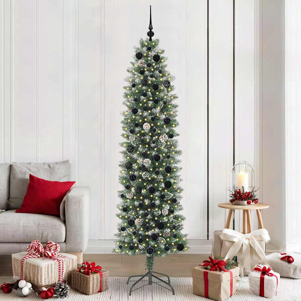 Vidaxl kunstmatige slanke kerstboom met 300 led groen en wit 210 cm