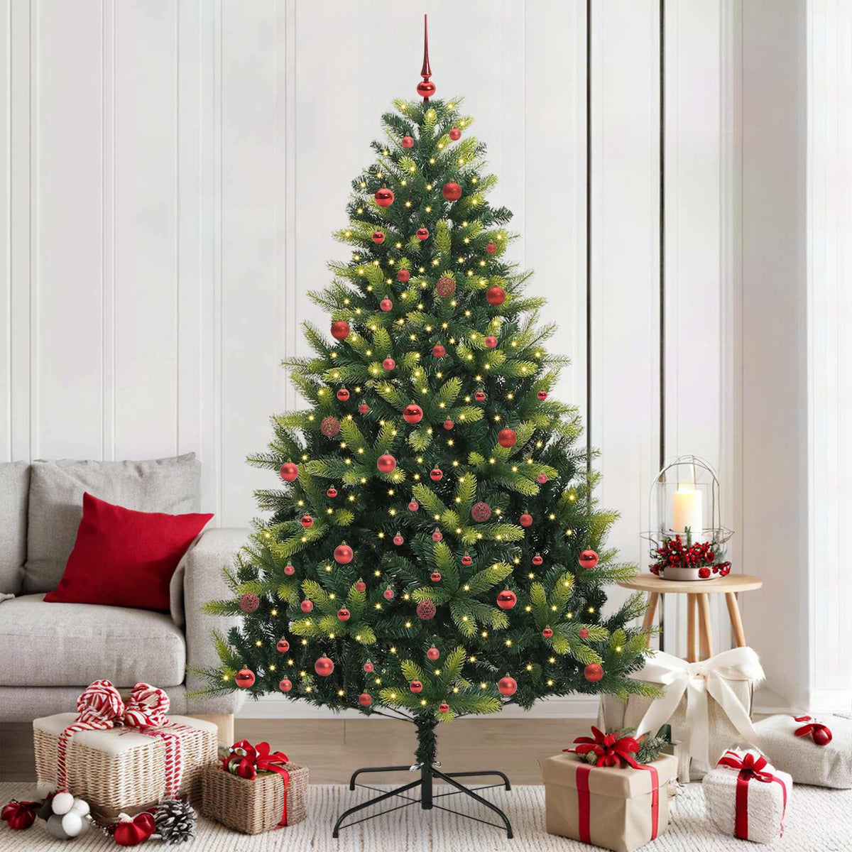 Vidaxl kunstkerstboom met scharnier 300 leds groen 210 cm pvc en pe