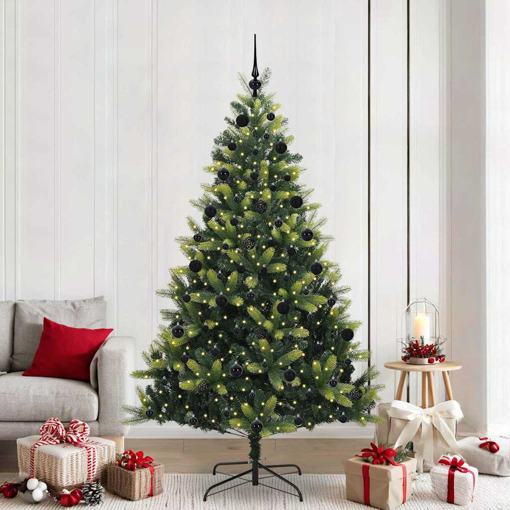Vidaxl kunstkerstboom met scharnier 300 leds groen 210 cm pvc en pe