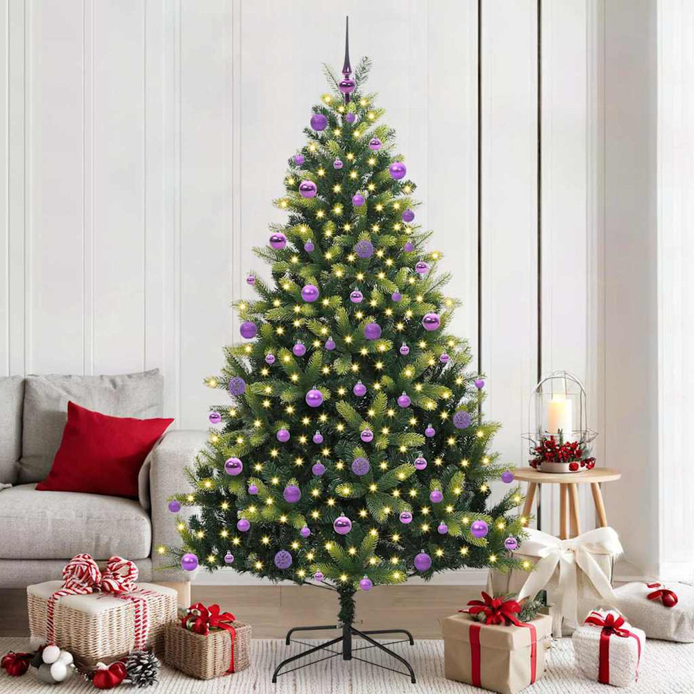 Vidaxl kunstkerstboom met scharnier 300 leds groen 210 cm pvc en pe