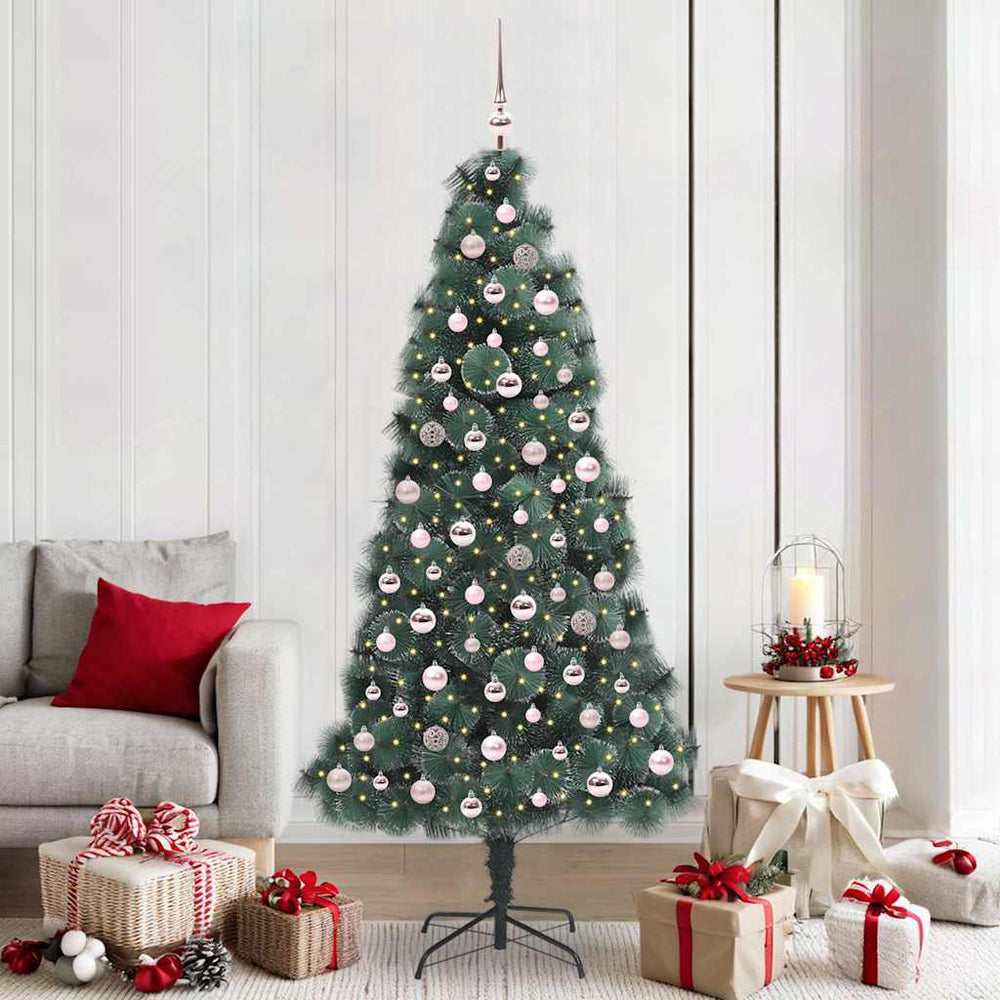 Vidaxl kunstmatige voorverlichte kerstboom met ballenset groen 210 cm