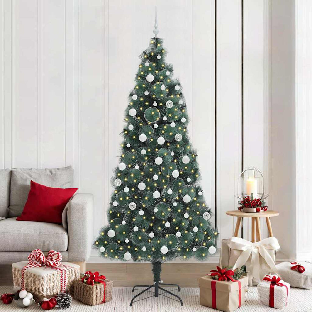 Vidaxl kunstmatige voorverlichte kerstboom met ballenset groen 210 cm