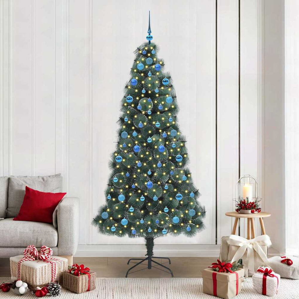 Vidaxl kunstmatige voorverlichte kerstboom met ballenset groen 210 cm