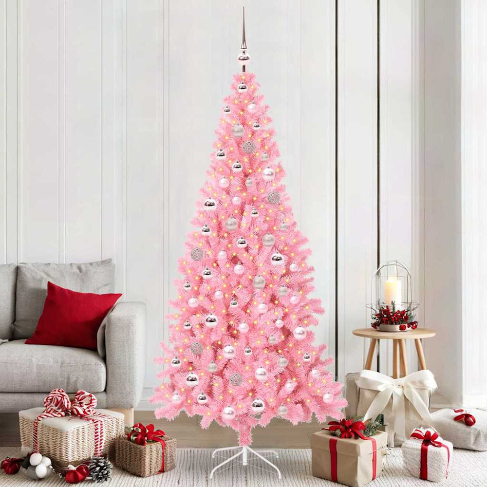 Vidaxl kerstboom met 300 led met standaard roze 210 cm pvc